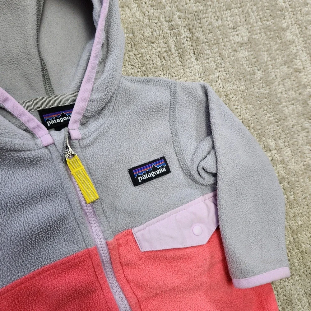 Patagonia Baby Micro D Snap-T Hooded Fleece Jacket Pink Gray 3-6M 60155
